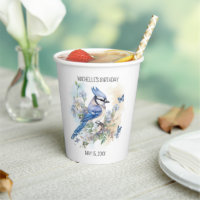 Blue Jay Bird Flowers Springtime Birthday Name