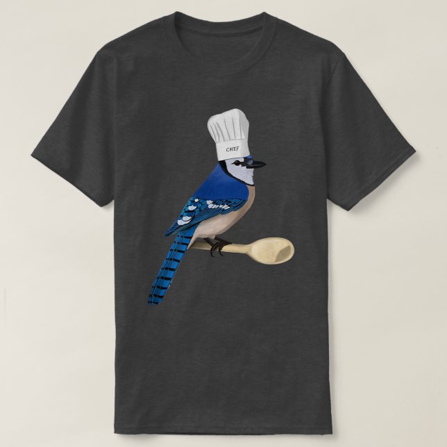 Blue Jay Bird Kitchen Chef Hat Cooking Funny Biolo T-Shirt (Design Front)