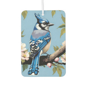Blue Jay Bird On Pink Cherry Blossom Branch Car Air Freshener