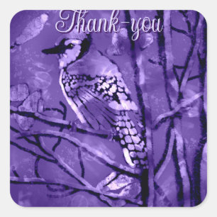 Blue Jay Bird on Tree Branch Thank-you  Square Sticker