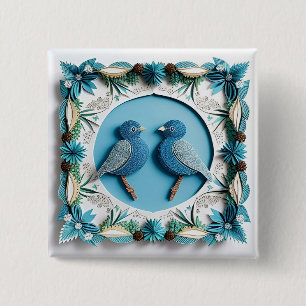 🪶 Blue Jay Bird Paper Art Gift Idea 🎁 15 Cm Square Badge