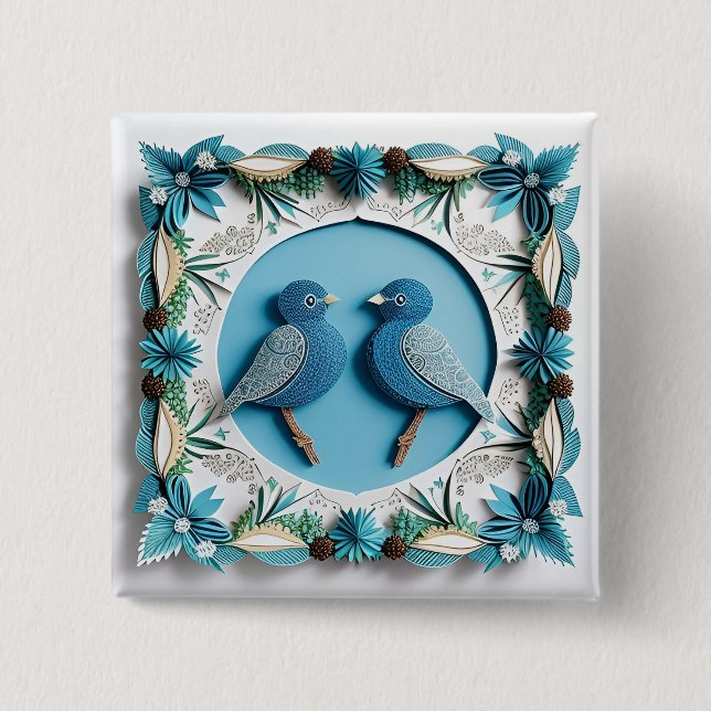 🪶 Blue Jay Bird Paper Art Gift Idea 🎁 15 Cm Square Badge (Front)