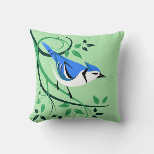 Blue Jay Bird Perched On Tree Branch Cushion