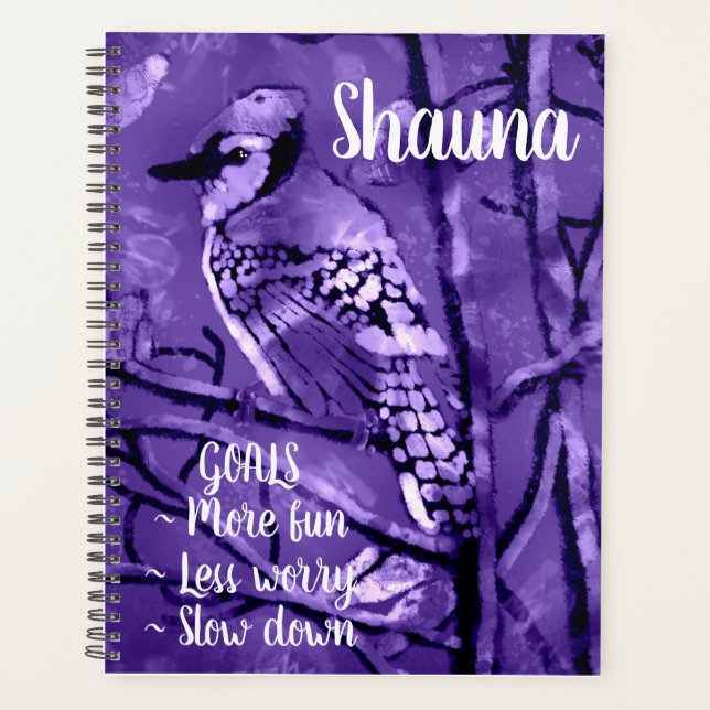 Blue Jay Bird Pink Abstract Art Personalised Planner (Front)