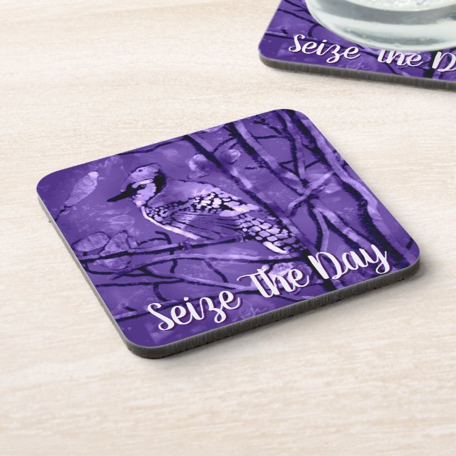 Blue Jay Bird Purple Abstract Art Personalised Coaster (Left Side)