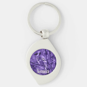 Blue Jay Bird Purple Abstract Art Personalised Key Ring
