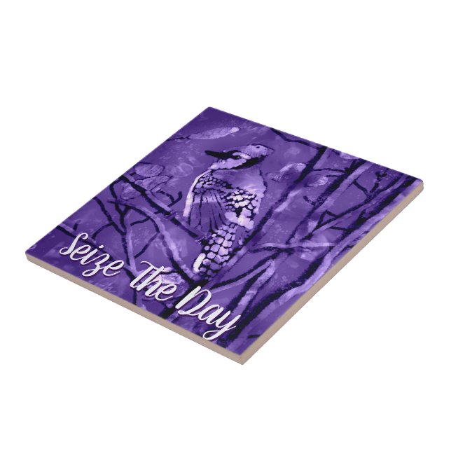 Blue Jay Bird Purple Abstract Art Personalised Tile (Side)