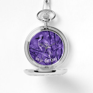 Blue Jay Bird Purple Abstract Art Personalised Watch