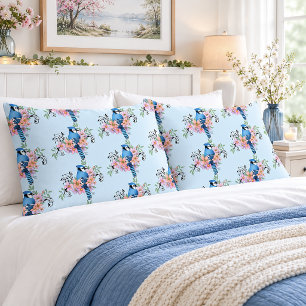 Blue Jay Bird Spring Flowers Nature Illustration Pillowcase