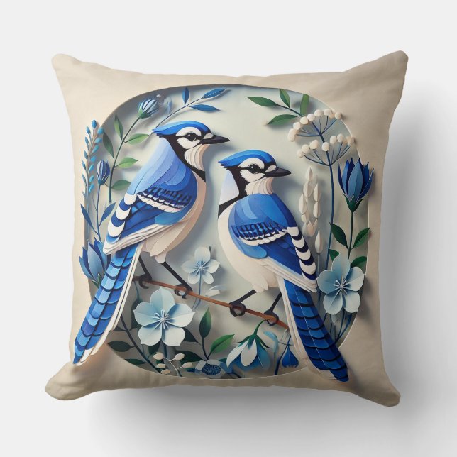 🐦 Blue Jay Bird Throw Pillow Nature Decor Gift 🌿 (Front)