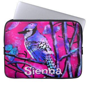 Blue Jay Bird Tree Branch Pink Personalised Laptop Sleeve
