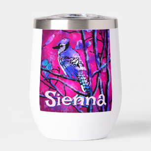 Blue Jay Bird Tree Branch Pink Personalized