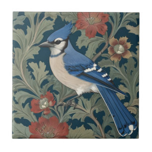 Blue jay Bird William Morris style Left BlueJay Tile