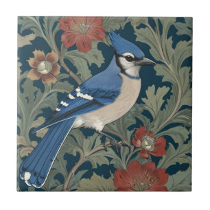Blue jay Bird William Morris style Right BlueJay Tile