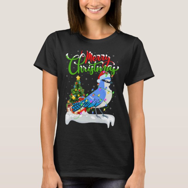 Blue Jay Bird   Xmas Decoration Santa Blue Jay Chr T-Shirt (Front)