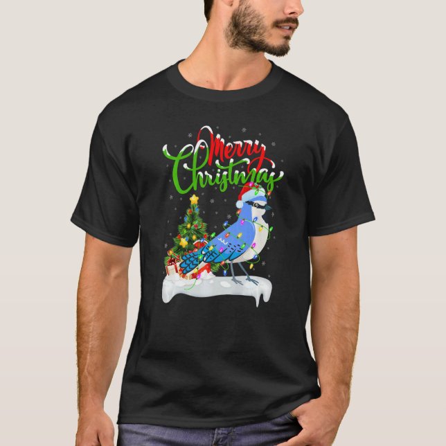 Blue Jay Bird  Xmas Decoration Santa Blue Jay Chri T-Shirt (Front)