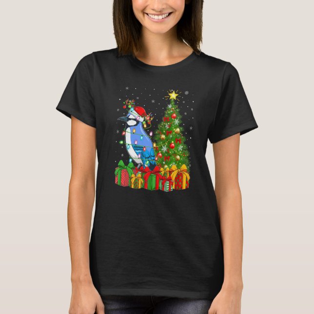 Blue Jay Bird  Xmas Holiday Santa Blue Jay Christm T-Shirt (Front)