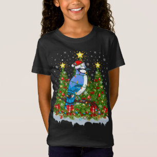 Blue Jay Bird Xmas Lights Santa Blue Jay Christmas T-Shirt