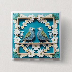 Blue Jay Birds Paper Art 15 Cm Square Badge