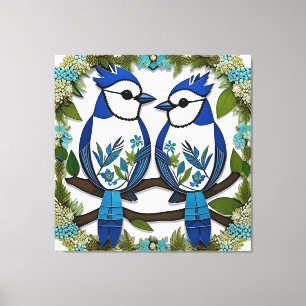 Blue Jay Birds Paper Art Canvas Print