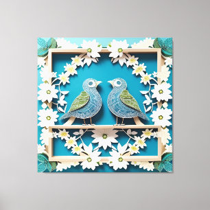 Blue Jay Birds Paper Art Canvas Print