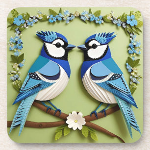 Blue Jay Birds Paper Art Coaster