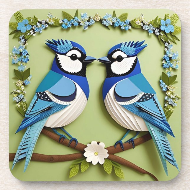 Blue Jay Birds Paper Art Coaster (Front)