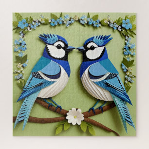 Blue Jay Birds Paper Art Jigsaw Puzzle