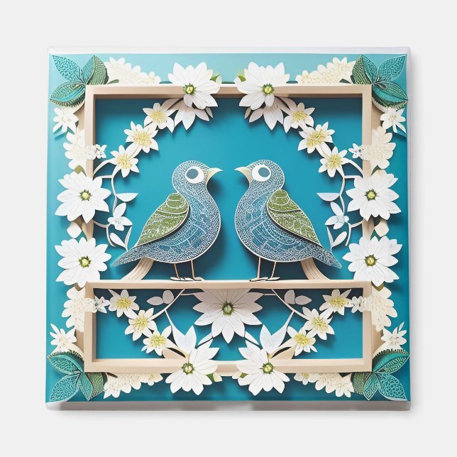 Blue Jay Birds Paper Art Magnet (Front)