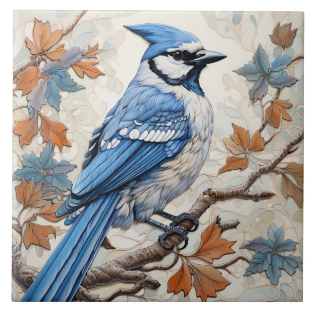 Blue Jay, Blue and White Plumage Tile (Front)