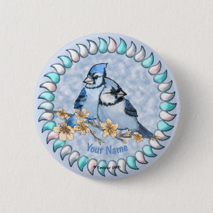 Blue Jay Branch  6 Cm Round Badge