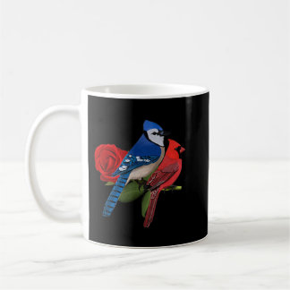 Blue Jay Cardinal Bird Valentine's Day Rose Birdlo Coffee Mug