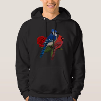 Blue Jay Cardinal Bird Valentine's Day Rose Birdlo Hoodie