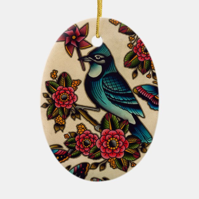 blue jay ceramic tree decoration (Front)