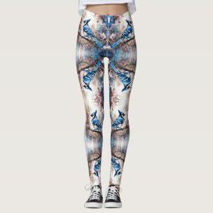 Blue Jay Cherry Blossoms watercolor Leggings