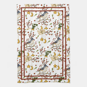 Blue Jay, Cookies, Red Berries,  Presents, Winter Tea Towel