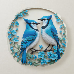 Blue Jay Cosy Nature Decor & Gift for Bird Lovers Round Cushion