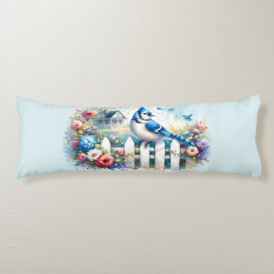Blue Jay Cottage Garden Fence Scene Body Cushion