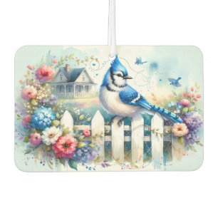 Blue Jay Cottage Garden Fence Scene Car Air Freshener