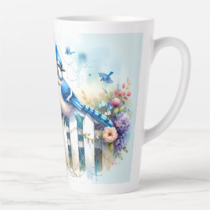 Blue Jay Cottage Garden Fence Scene Latte Mug