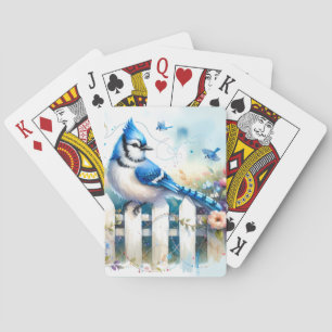 Blue Jay Cottage Garden Fence Scene Playing Cards