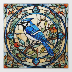 Blue Jay Faux Stained Glass Bluejay Bird Window Cling