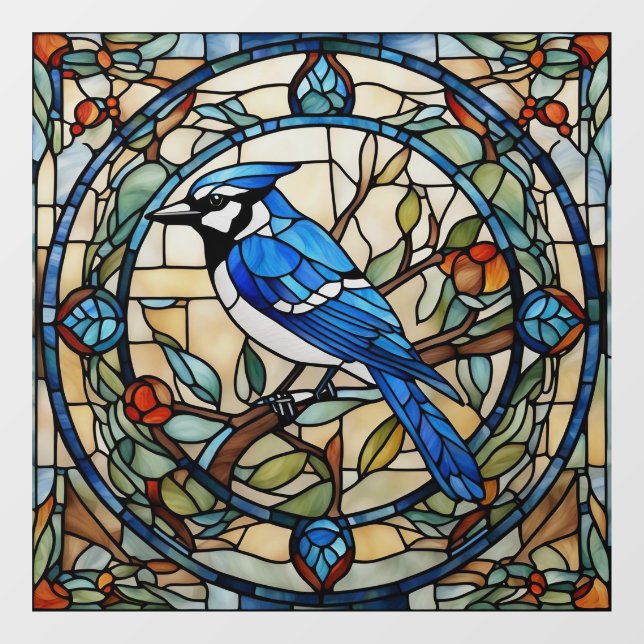 Blue Jay Faux Stained Glass Bluejay Bird Window Cling (Sheet)