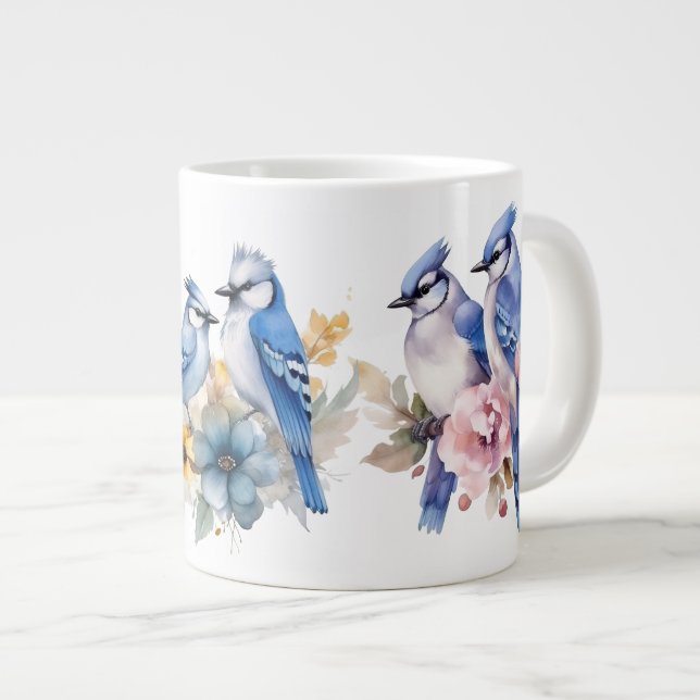 Blue Jay Greeting  Large Coffee Mug (Front Right)