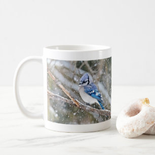 Blue Jay in a Snowstorm Coffee Mug