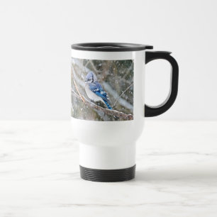 Blue Jay in a Snowstorm Travel Mug