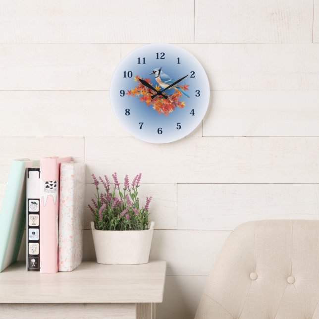Blue Jay in Fall Colours Large Clock (Reading Room)