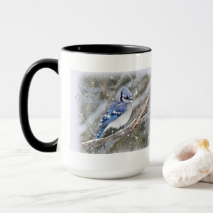 Blue Jay in Snow Christmas Holiday Mug