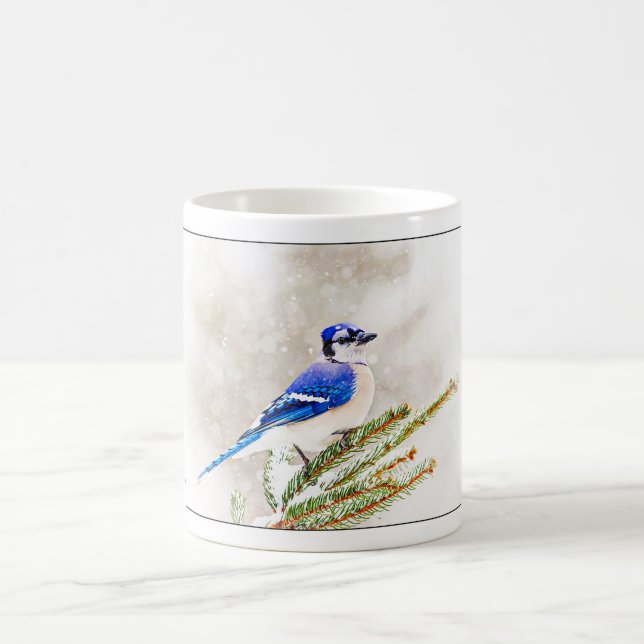 Blue Jay in Winter Coffee Mug (Center)
