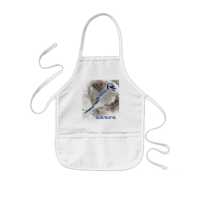 Blue Jay in Winter Snow Kids Apron (Front)